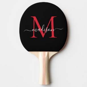 Schwarzer Burgundy Red Monogram Eleganter Skriptna Tischtennis Schläger