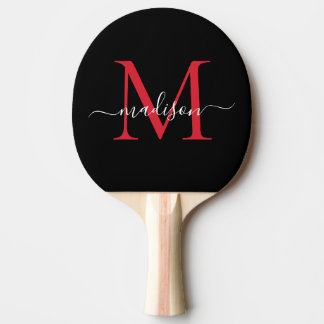 Schwarzer Burgundy Red Monogram Eleganter Skriptna Tischtennis Schläger
