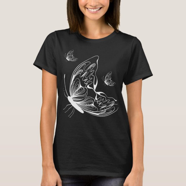 Schwarzer Butterfly-bedruckter Hemd für Frauen T-Shirt (Vorderseite)