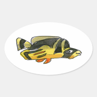 Schwarzer Butterflyfish Oval Sticker