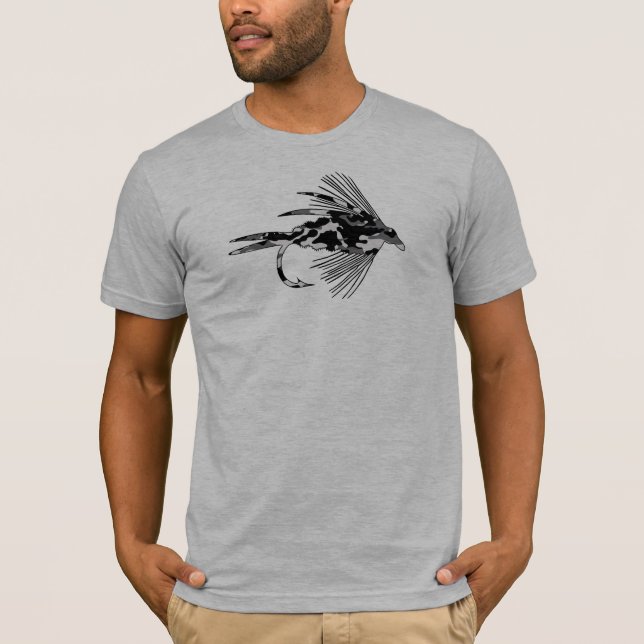 Schwarzer Camouflage-Fliegen-Fischenköder T-Shirt (Vorderseite)