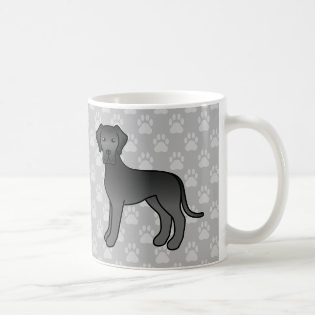 Schwarzer Cartoon Große Dane Hunde auf Grau Tasse (Rechts)