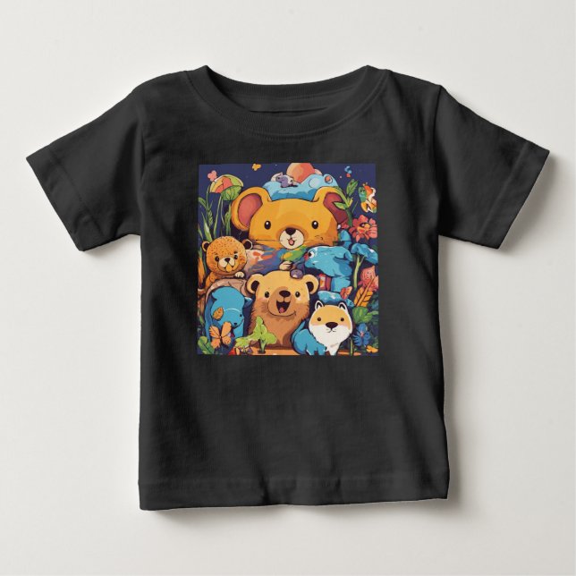Schwarzer Cartoon Tierischer T - Shirt - Bär, Maus (Vorderseite)