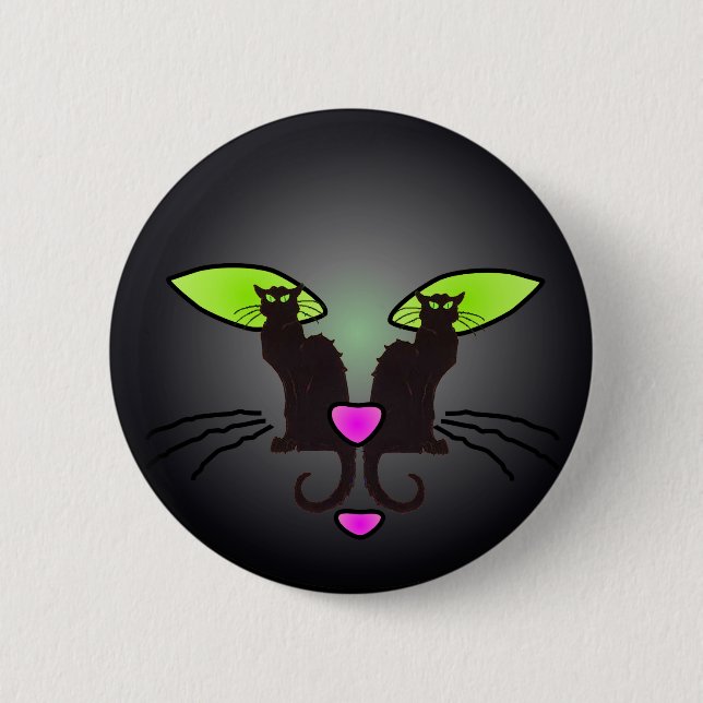 SCHWARZER CAT-GESICHT durch SHARON SHARPE Button (Vorderseite)