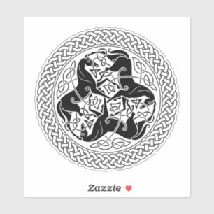 Schwarzer Celtic Epona Knoten mit Pferden Aufkleber