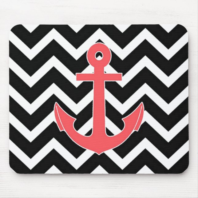 Schwarzer Chevron Rosa Anker Mousepad (Vorne)
