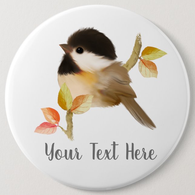 Schwarzer Chickadee Bird Button (Vorderseite)