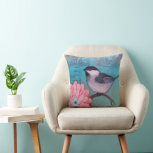 Schwarzer Chickadee Kissen