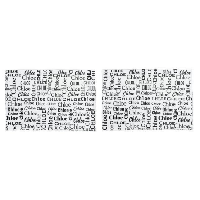 Schwarzer CHLOE Name auf Weiß Kissenbezug (Vorderseite-Set)