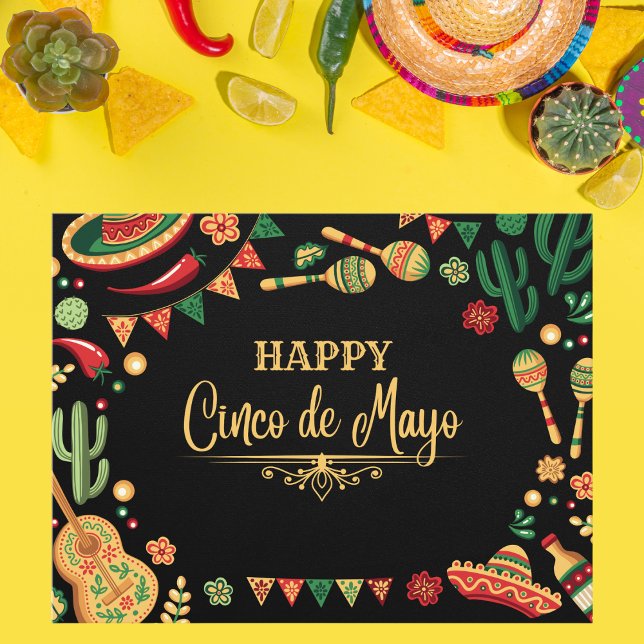 Schwarzer Cinco de Mayo Fiesta Ikonen Postkarte (Von Creator hochgeladen)