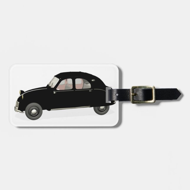 Schwarzer Citroen 2CV Gepäckanhänger (Vorderseite horizontal)