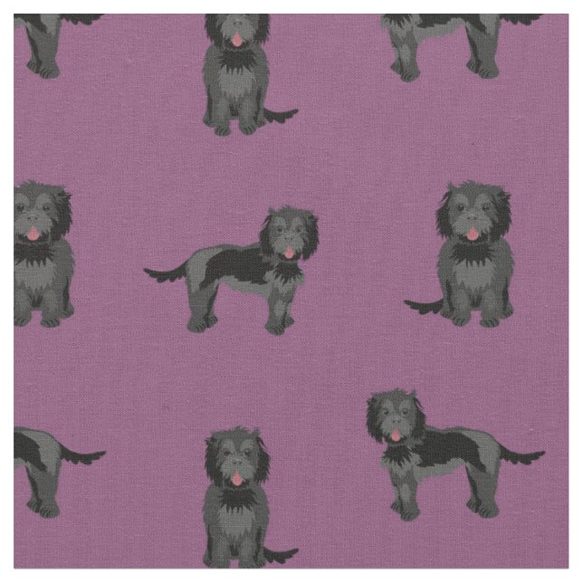 Schwarzer Cockapohund dunkel lila Stoff (Nahaufnahme)