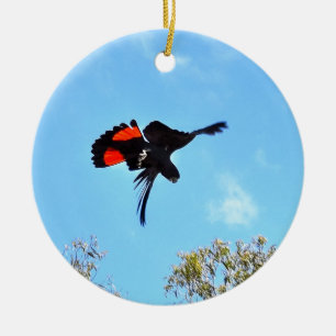 SCHWARZER COCKATOO IM FLUG LÄNDLICHES AUSTRALIEN KERAMIKORNAMENT