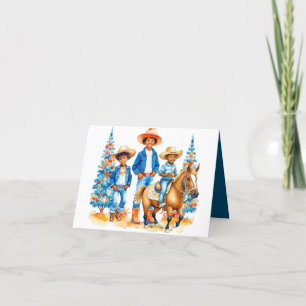 Schwarzer Cowboy Cowgirl Kinder mit Pferd Frohe We Feiertagskarte
