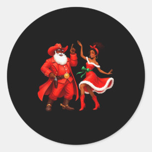 Schwarzer Cowboy und Santa-Cowgirl-Weihnachten Wes Runder Aufkleber