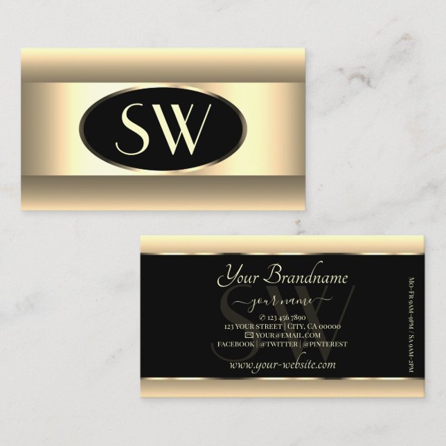 Schwarzer Cream Ombre Monogram Light Gold Decoder  Visitenkarte (Vorne/Hinten)