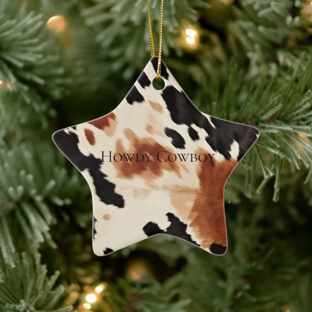 Schwarzer Creme Brown Cowhide Keramik Ornament (Baum)