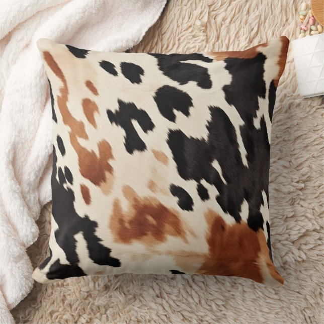 Schwarzer Creme Brown Cowhide Kissen (Decke)