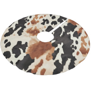 Schwarzer Creme Brown Cowhide Polyester Weihnachtsbaumdecke