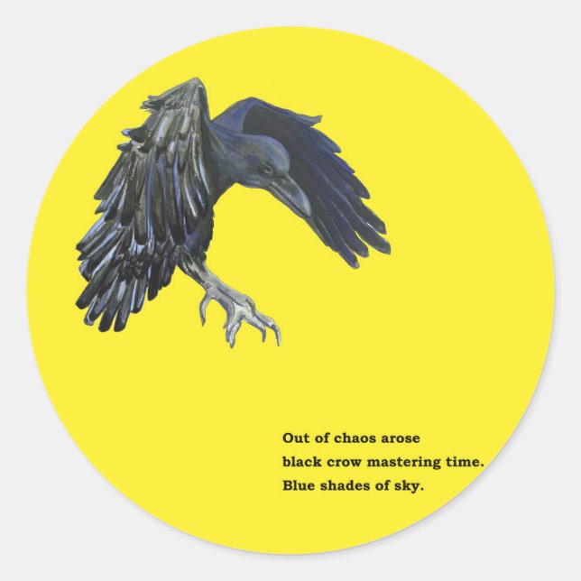 Schwarzer Crow & Haiku-Illustration Runder Aufkleber (Vorderseite)