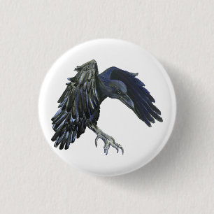 Schwarzer Crow Master of Time Illustration White Button
