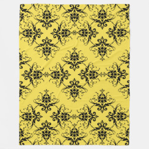 Schwarzer Damast auf gelbem Vintagem Muster Fleecedecke