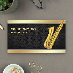 Schwarzer Damast Goldfolie Saxophon Musiklehrer Visitenkarte