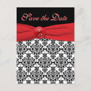 Schwarzer Damast mit Mohnrot Save the Date Postkar Ankündigungspostkarte