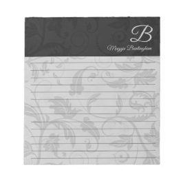 Schwarzer Damast mit Name und Monogramm Notizblock