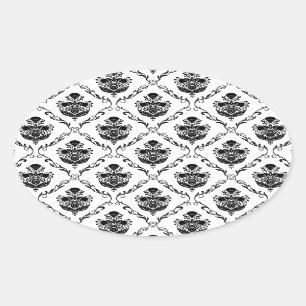 Schwarzer Damast Ovaler Aufkleber