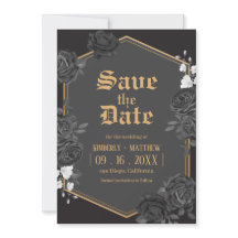 Schwarzer Damast Rose Save the Date Hochzeit