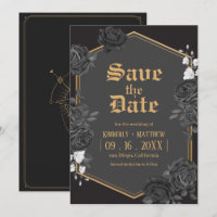 Schwarzer Damast Rose Save the Date Hochzeit