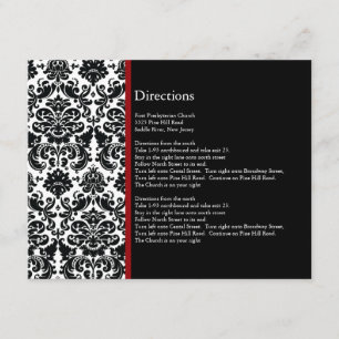 Schwarzer Damast-rote Akzent-Richtungs-Karte Begleitkarte