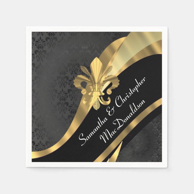 Schwarzer Damast und Goldflecht von Lys Serviette (Vorderseite)