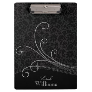 Schwarzer Damast und graue Wirbel Klemmbrett