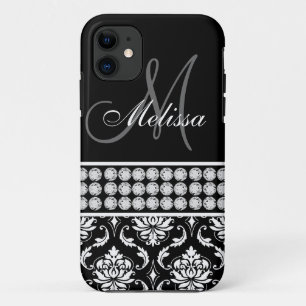 Schwarzer Damastdruck mit personalisierten Diamant Case-Mate iPhone Hülle