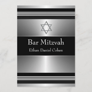 Schwarzer Davidstern Bar Mizwa Silber Einladung
