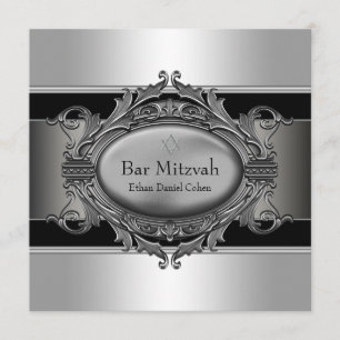Schwarzer Davidstern Bar Mizwa Silber Einladung