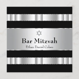 Schwarzer Davidstern Bar Mizwa Silber Einladung