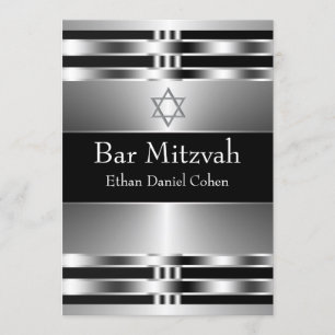 Schwarzer Davidstern Bar Mizwa Silber Einladung