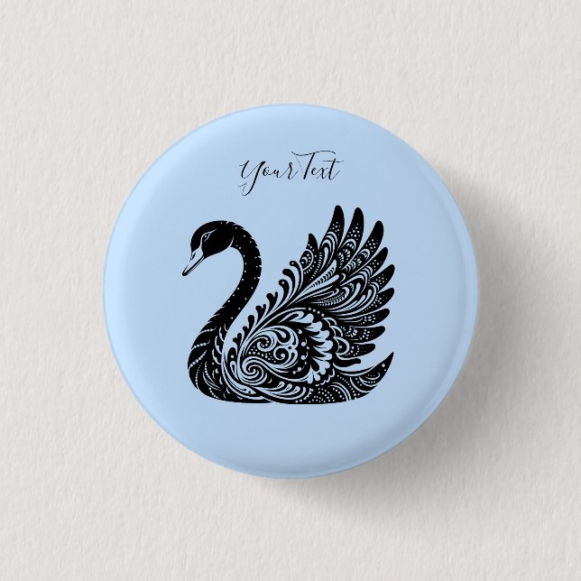 Schwarzer Dekorativer Schwan-Knopf Button (Vorderseite)