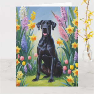 Schwarzer Deutsche Dogge Hund Frühjahrsblumen Male Karte