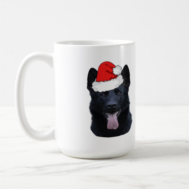 Schwarzer Deutscher Hirte mit Weihnachtsmannmütze Kaffeetasse (Links)