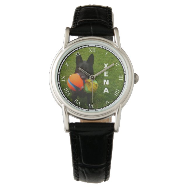 Schwarzer Deutscher Hirte und Namensänderung für I Armbanduhr (Vorderseite)