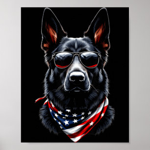 Schwarzer Deutscher Schäferhund Amerikanische Flag Poster