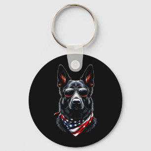 Schwarzer Deutscher Schäferhund Amerikanische Flag Schlüsselanhänger