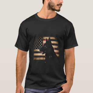 Schwarzer Deutscher Schäferhund Amerikanische Flag T-Shirt