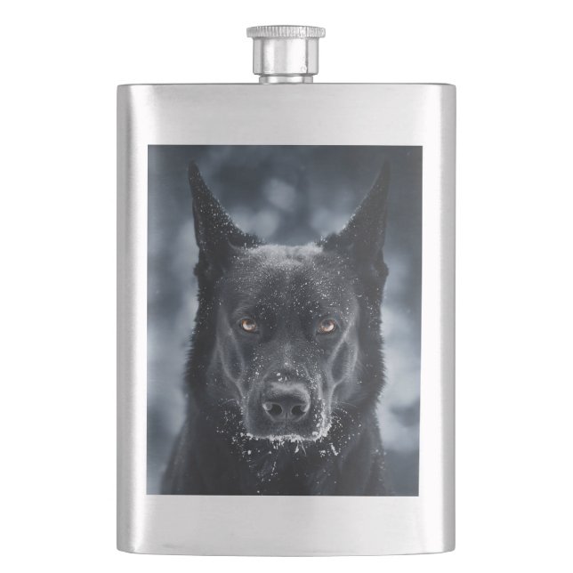 Schwarzer Deutscher Schäferhund Flachmann (Vorderseite)