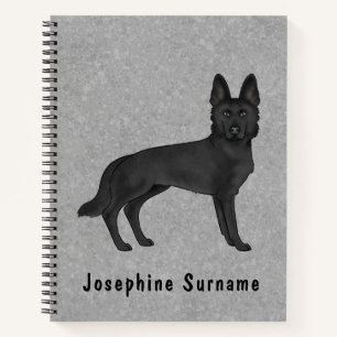 Schwarzer Deutscher Schäferhund GSD Hund und benut Notizbuch
