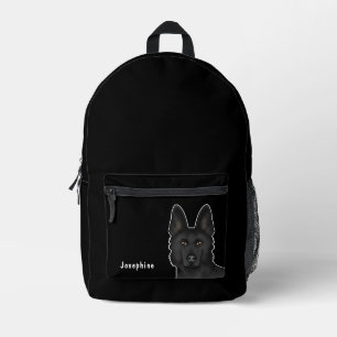 Schwarzer Deutscher Schäferhund Kopf und Name Schw Bedruckter Rucksack